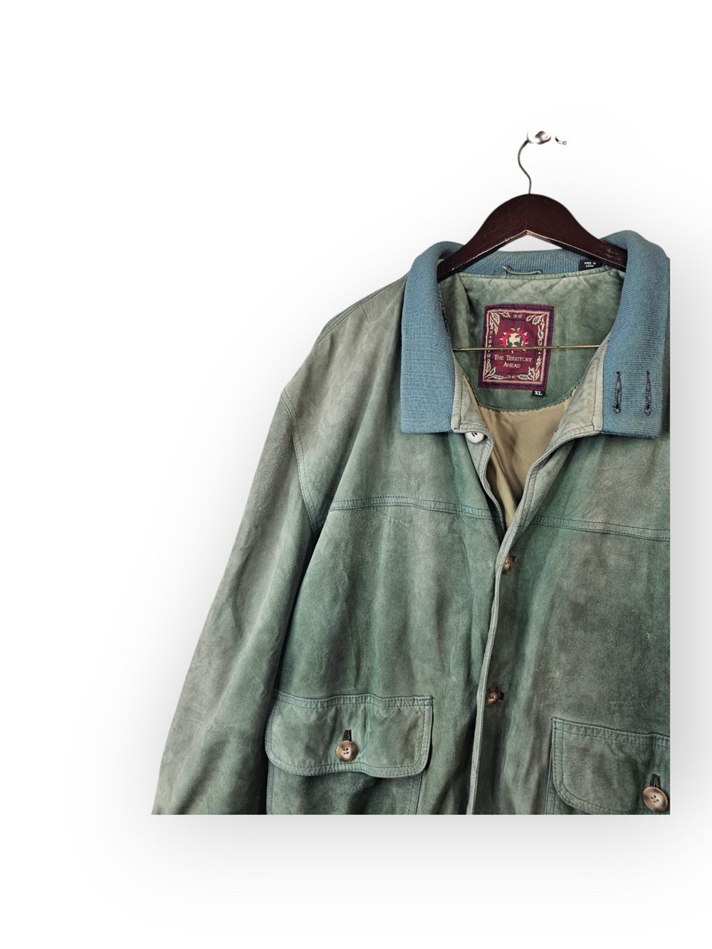 The Territory Ahead Green Suede Leather Bomber Jacket Heavyweight XL - Picture 3 of 6